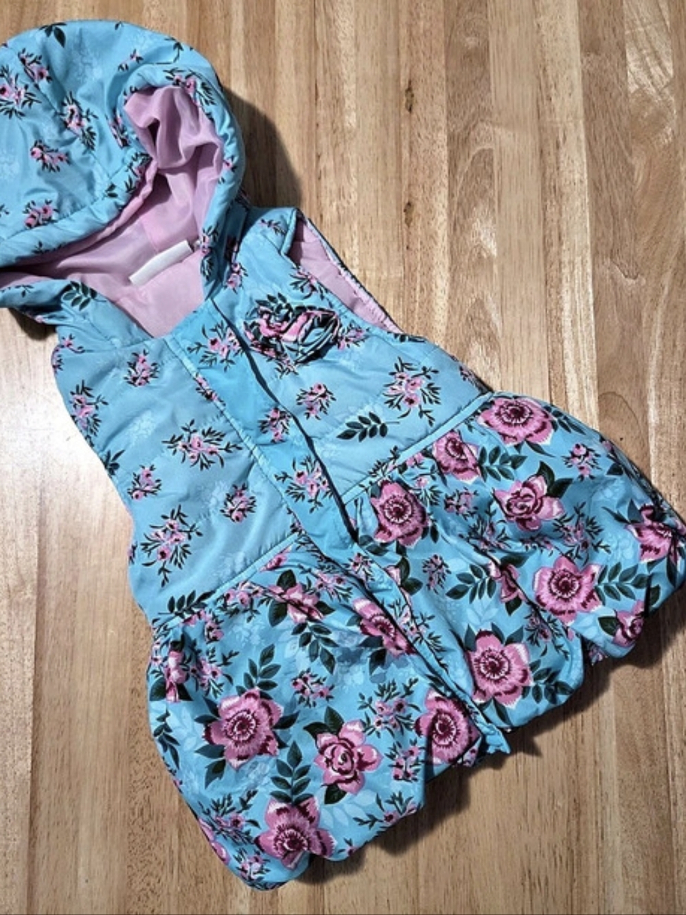 Floral Hooded Puffer Jacket Girls Size 4T